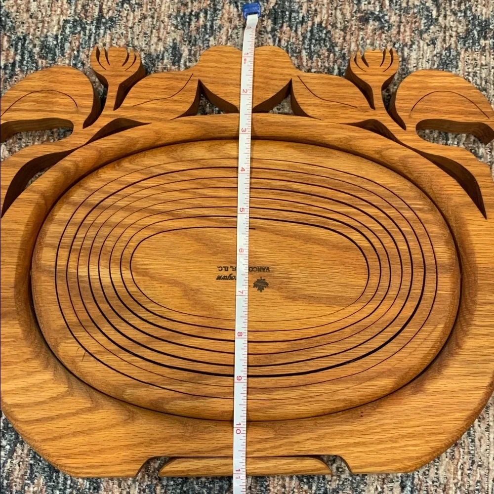 Vintage Hand carved Wooden Folding Basket with Floral Design